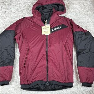 Adidas Terrex Techrock Stretch PrimaLoft Hooded Jacket, Maroon/Black, Size Med